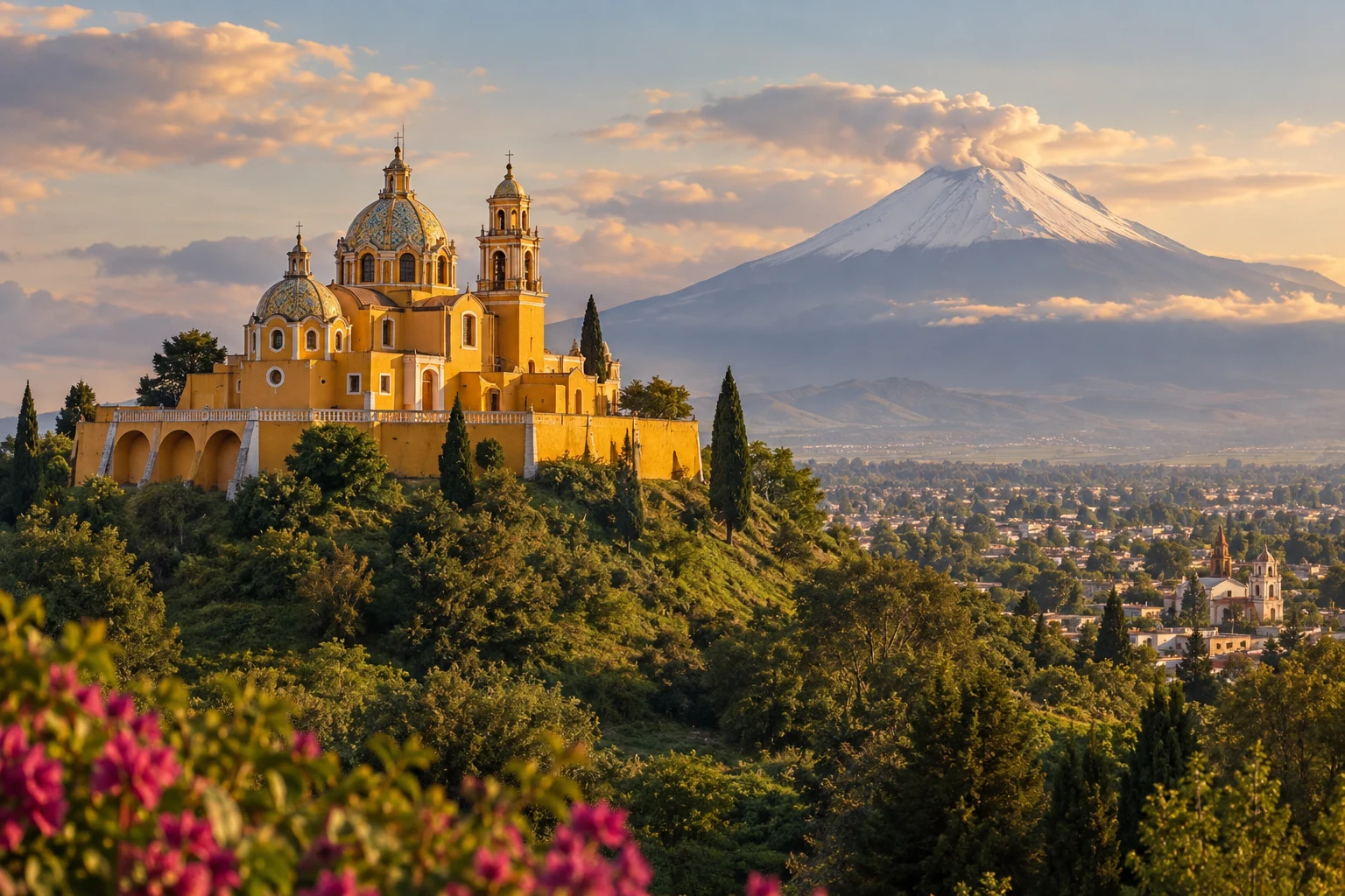 Ilustración generada inspirada en Cholula